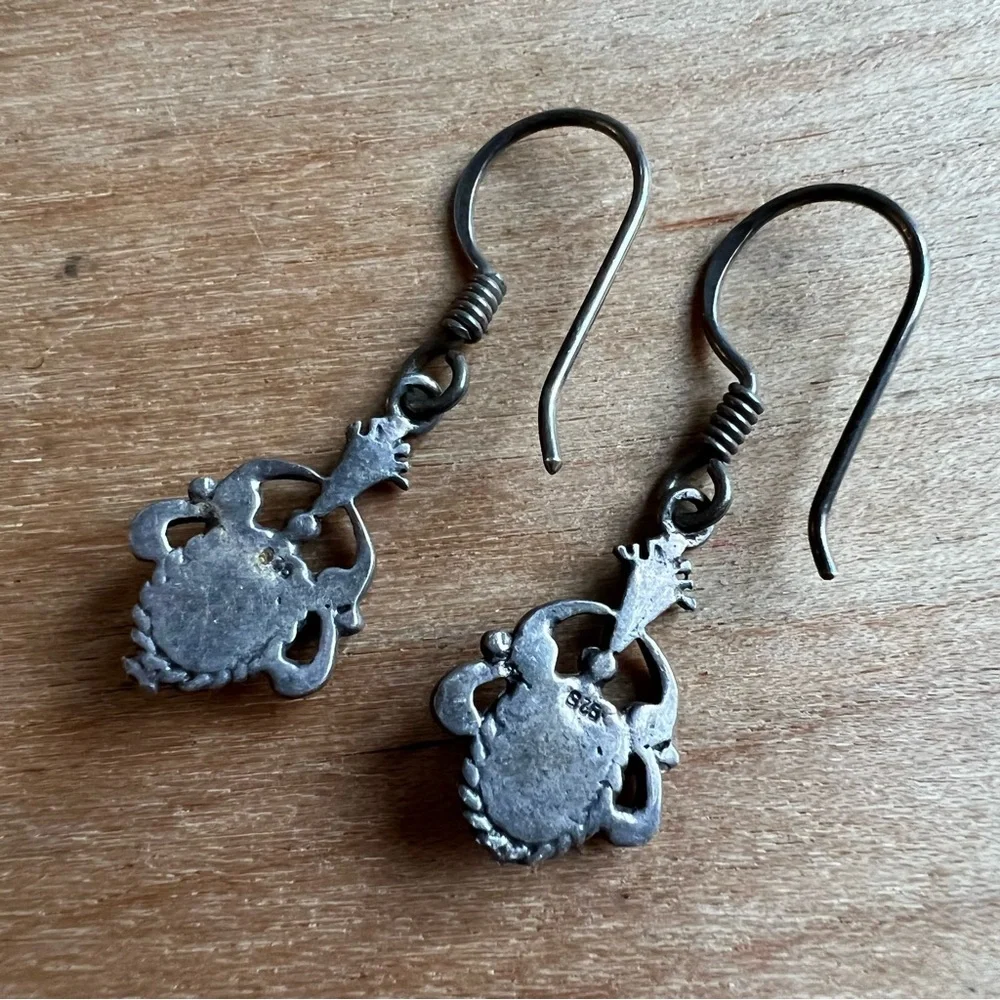 Vintage 925 sterling silver and black onyx dangle drop earrings